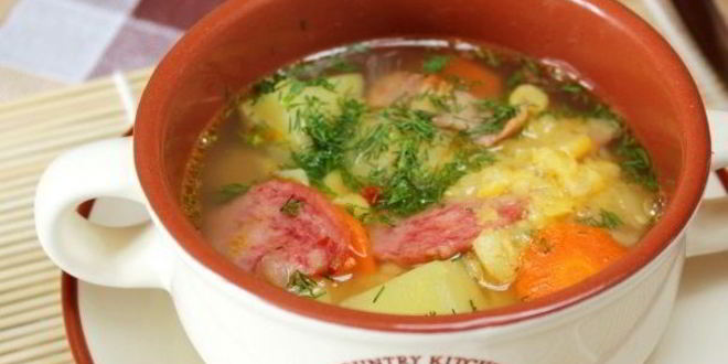 Рецепт Супа с горохом и копченой колбасой