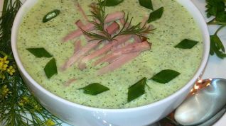 Рецепт Холодного огуречного супа с фасолью и ветчиной