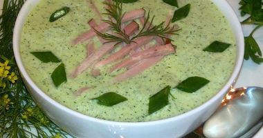 Рецепт Холодного огуречного супа с фасолью и ветчиной