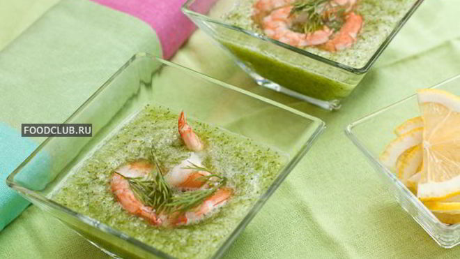 Рецепт холодного супа из огурцов с креветками