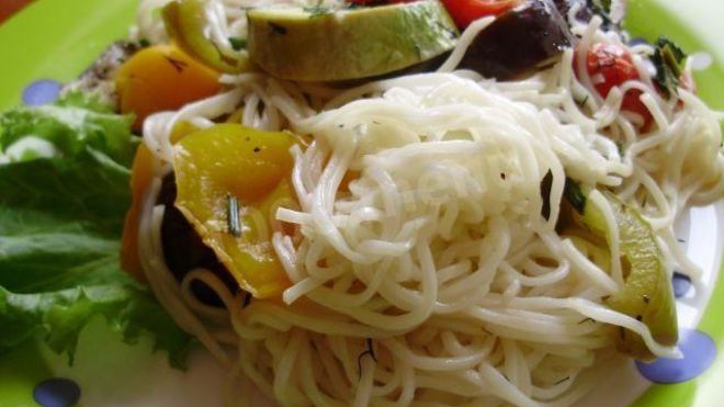 Рецепт лапши кукси с запеченными овощами