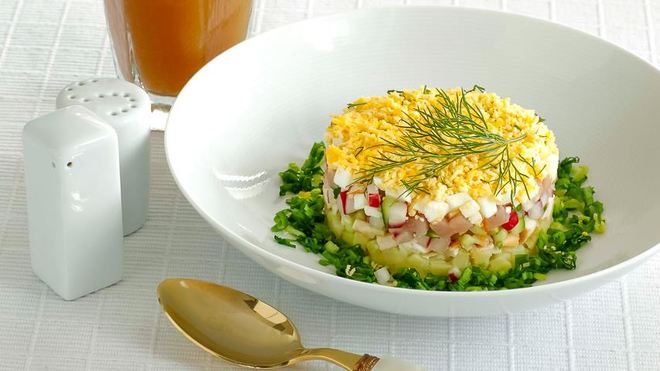 Рецепт классической окрошки на квасе с языком