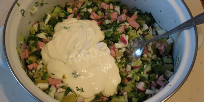 Рецепт окрошки на кефире классическая с колбасой