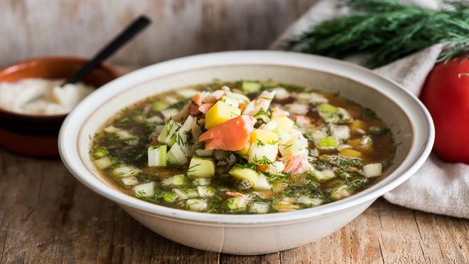 Рецепт окрошки рыбной на квасе