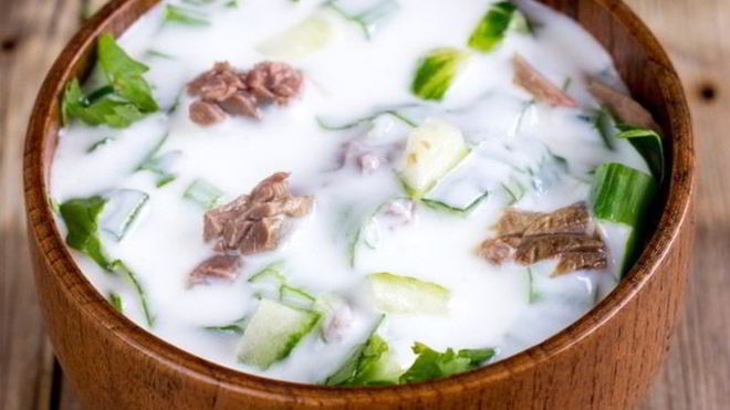 Рецепт окрошки с говядиной и редькой