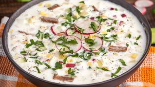 Рецепт Окрошки с говядиной и таном