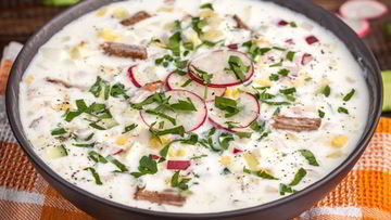 Рецепт Окрошки с говядиной и таном