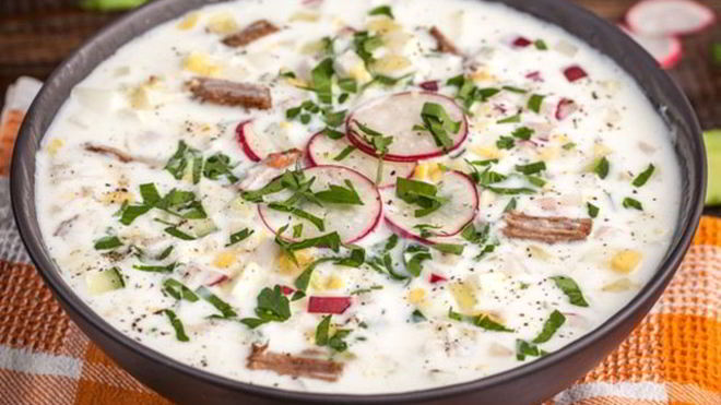 Рецепт окрошки с говядиной и таном