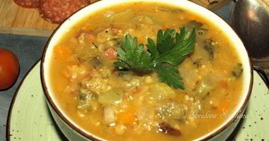 Рецепт Чечевичной похлебки с овощами и пепперони