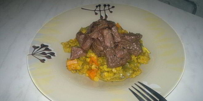 Рецепт Чечевичной похлебки с тыквой, луком и куркумой и говядина в вине