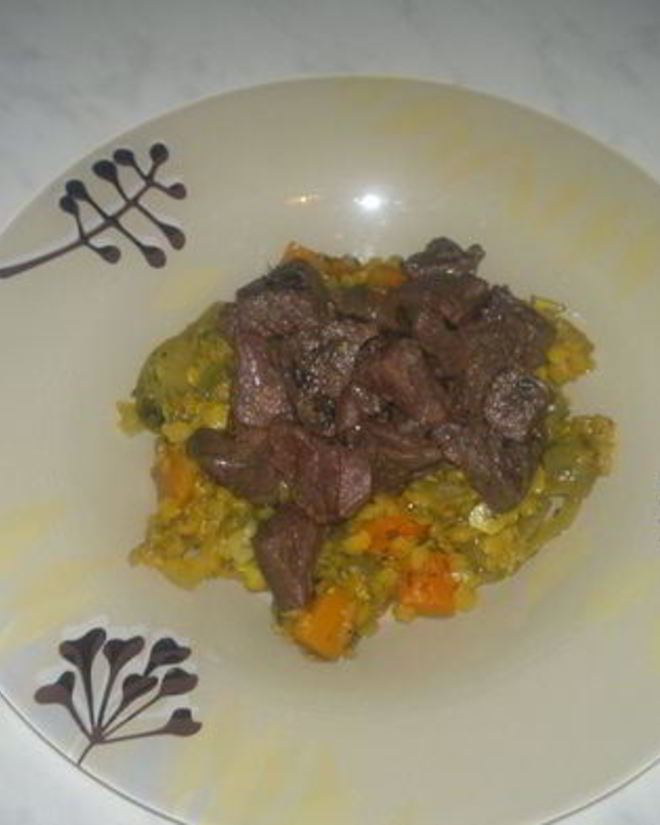Рецепт чечевичной похлебки с тыквой, луком и куркумой и говядина в вине