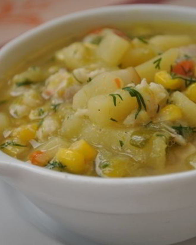 Рецепт похлебки с крабами и кукурузой