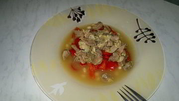 Рецепт Похлебки с куриными желудками и бедром индейки со сладким перцем