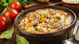 Рецепт Рассольника по-деревенски с куриными сердечками