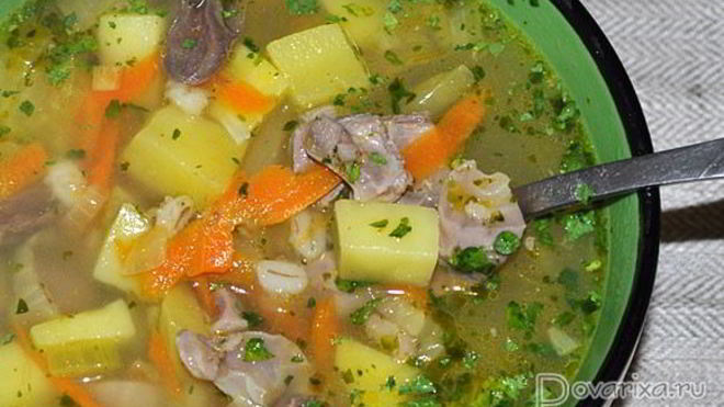 Рецепт рассольника с куриными потрошками