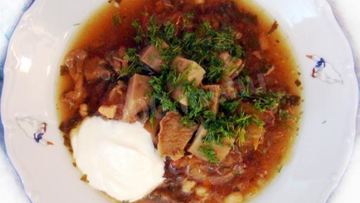 Рецепт Щей полных по Похлебкину в горшочке с говядиной и грибами