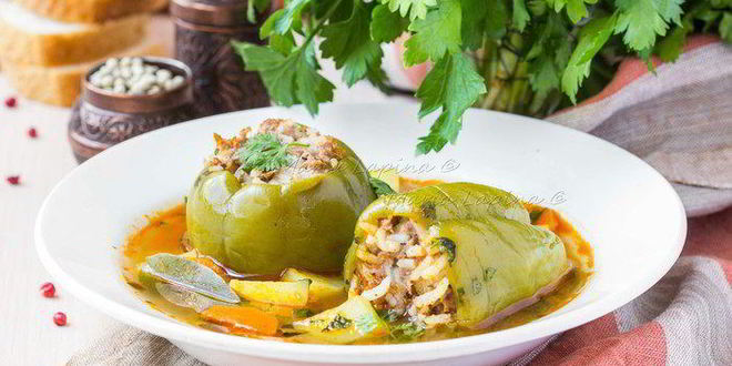 Рецепт Супа с фаршированными перцам Дулма-Шурпа