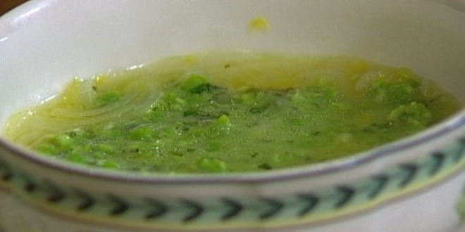 Рецепт семги с супом-пюре из зеленого горошка