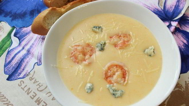 Рецепт сырного крема-супа с креветками