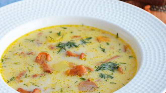 Рецепт сырного супа с лисичками