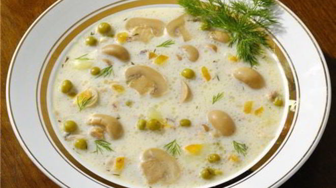 Рецепт сырного супа с шампиньонами и копченостями