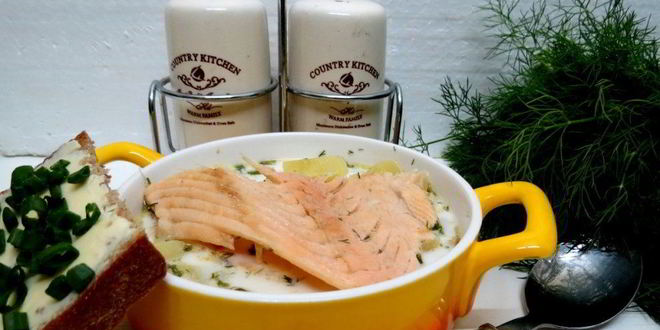 Рецепт Ухи из семги со сливками