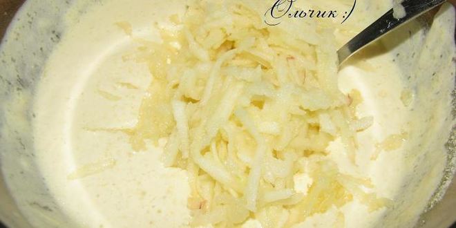 Рецепт блинчиков на твороге и сливках с яблоком