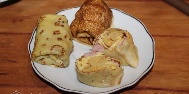 Рецепт блинов с ветчиной и сыром