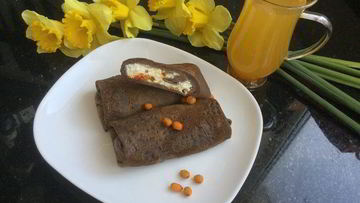 Рецепт Шоколадных блинов с медовой облепихой