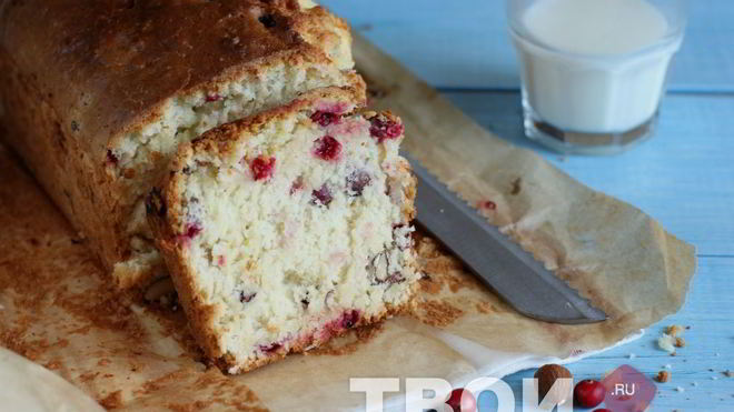 Рецепт кекса с клюквой и орехами