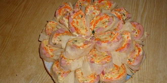 Рецепт Лаваша с корейской морковкой и ветчиной