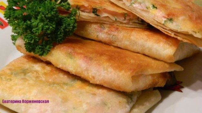 Рецепт лаваша с ветчиной, сыром и зеленью