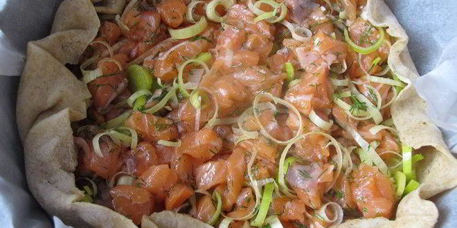 Рецепт диетического киша с лососем из спельты