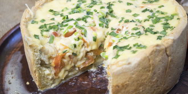 Рецепт открытого пирога с курицей и овощами