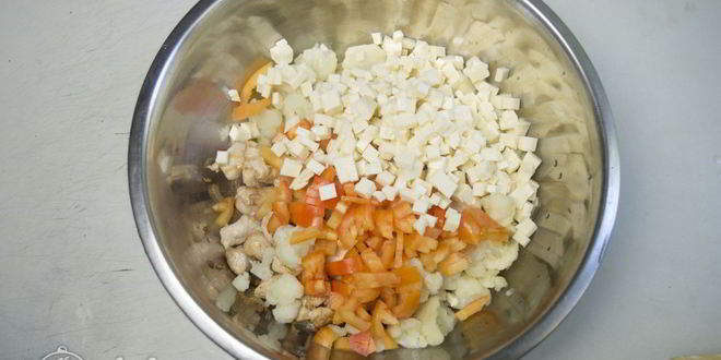 Рецепт открытого пирога с курицей и овощами