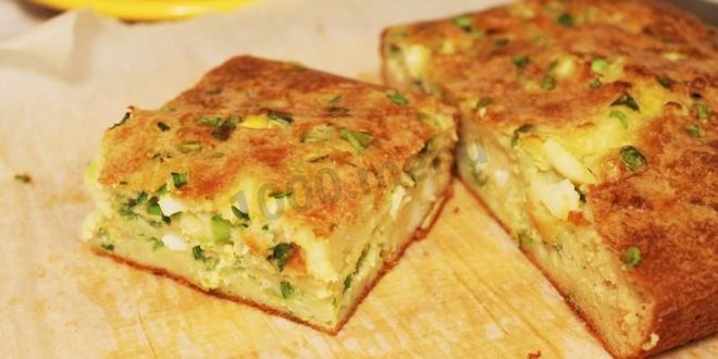 Рецепт заливного пирога с яйцом и зеленым луком на кефире