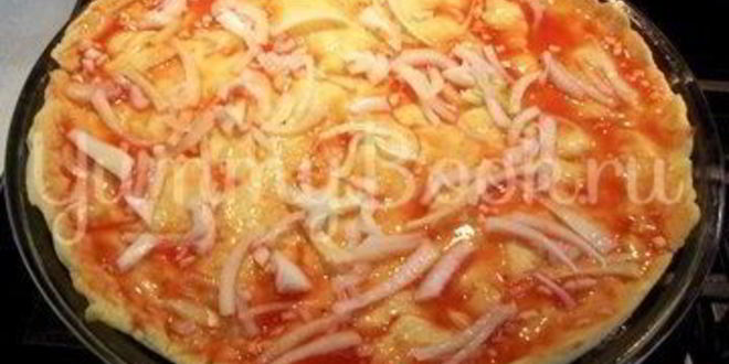 Рецепт домашней пиццы с колбасой и грибами