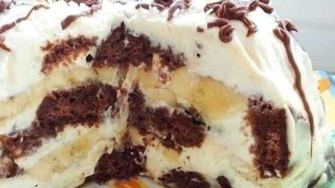 Рецепт сметанника с бананами из пряников без запекания