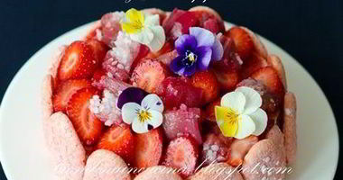 Рецепт Шарлотки с запеченным ревенем, баварским фисташковым кремом и клубникой