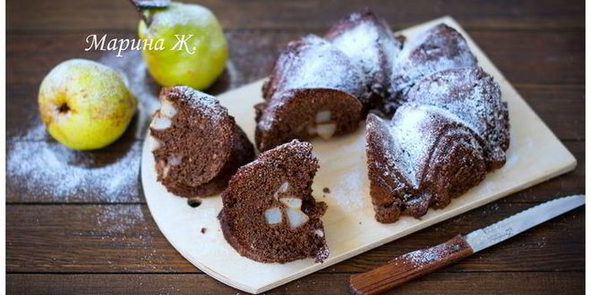 Рецепт шоколадной шарлотки с грушей и корицей