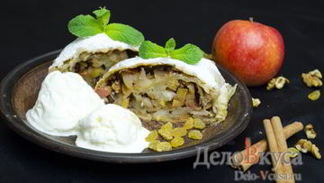 Рецепт Штруделя с яблоками, изюмом и грецкими орехами