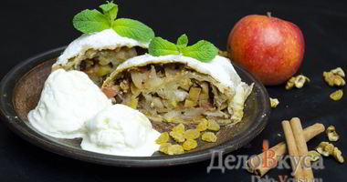 Рецепт Штруделя с яблоками, изюмом и грецкими орехами