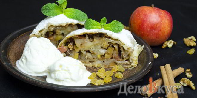 Рецепт Штруделя с яблоками, изюмом и грецкими орехами