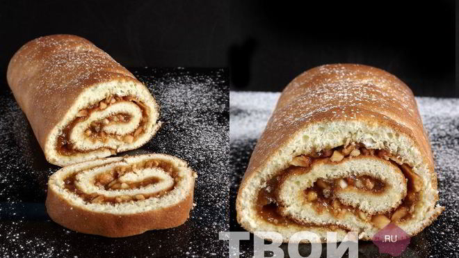 Рецепт рулета с повидлом и арахисом