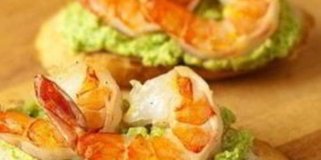 Рецепт брускетты с зеленым горошком и креветками