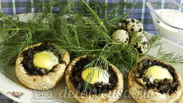 Рецепт Фаршированных шампиньонов с перепелиными яйцами