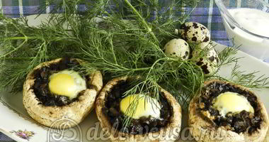 Рецепт Фаршированных шампиньонов с перепелиными яйцами