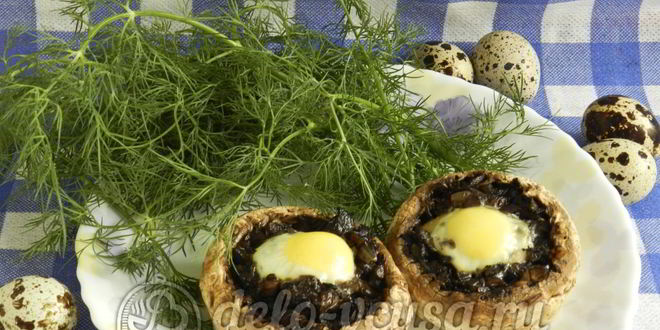 Рецепт фаршированных шампиньонов с перепелиными яйцами