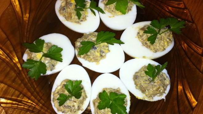 Рецепт яиц фаршированных куриной печенью