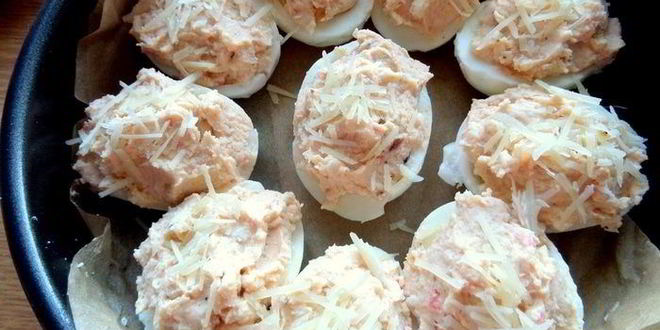 Рецепт запеченных фаршированных яиц